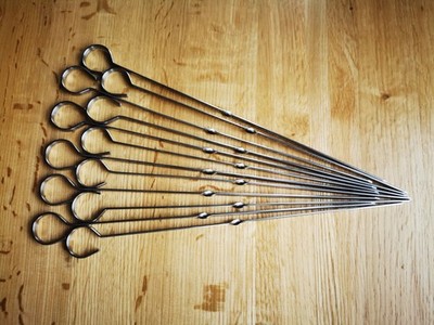 12 Edelstahl BBQ Kebab Grill Fleisch Gemüse Spieße Sticks 