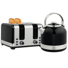 Black Kettle and Toaster Set 1.7L 3000W Fast Boil 4 Slice Kitchen Appliance