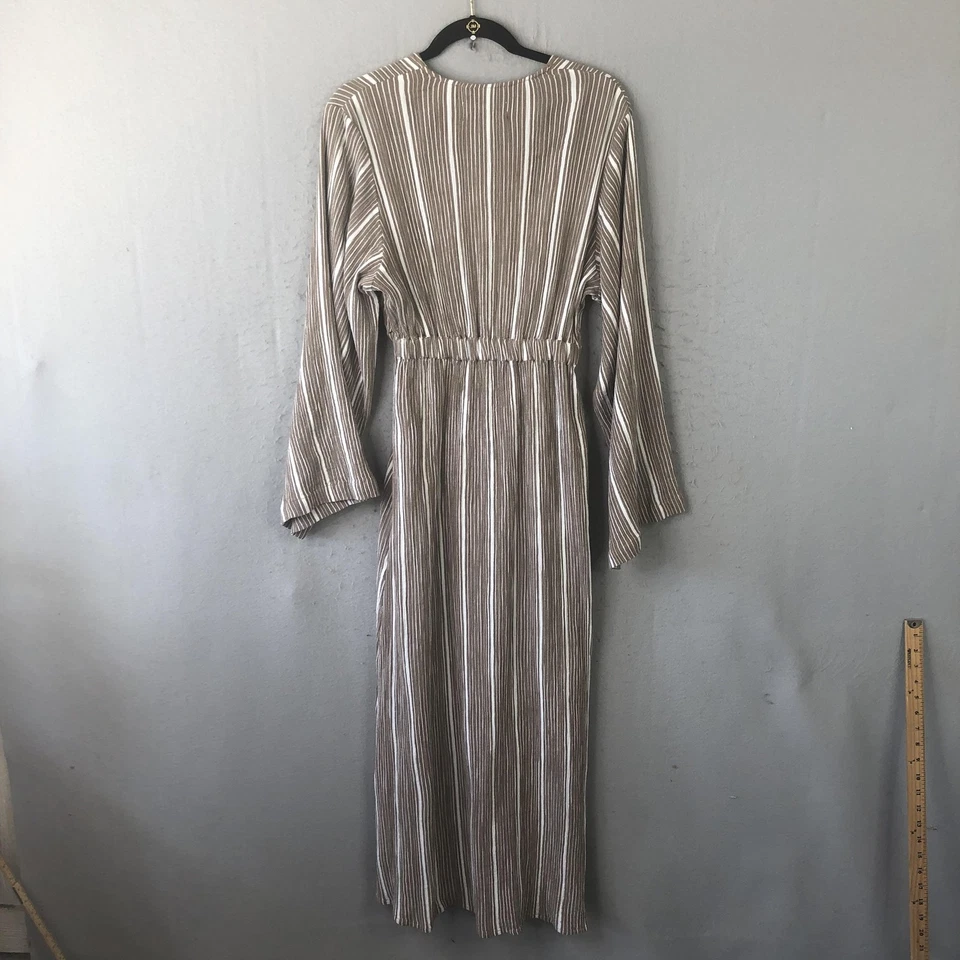 Maxi Vestido Mara Hoffman Para Mujer XS Marrón Rayas Algodón Orgánico Cuello en V Cinturón Foto 2 de 4