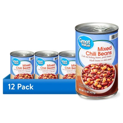 12 pack,Great Value Mixed Chili Beans, 15 oz Can.