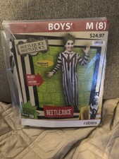 Rubies Beetlejuice Halloween Costume Jumpsuit Boys Size M 8 NEW Beetle Juice