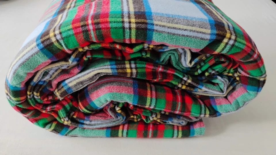 Funda nórdica Lands End Full Queen franela a cuadros rojo azul verde algodón cabina 90X84 Foto 2 de 4