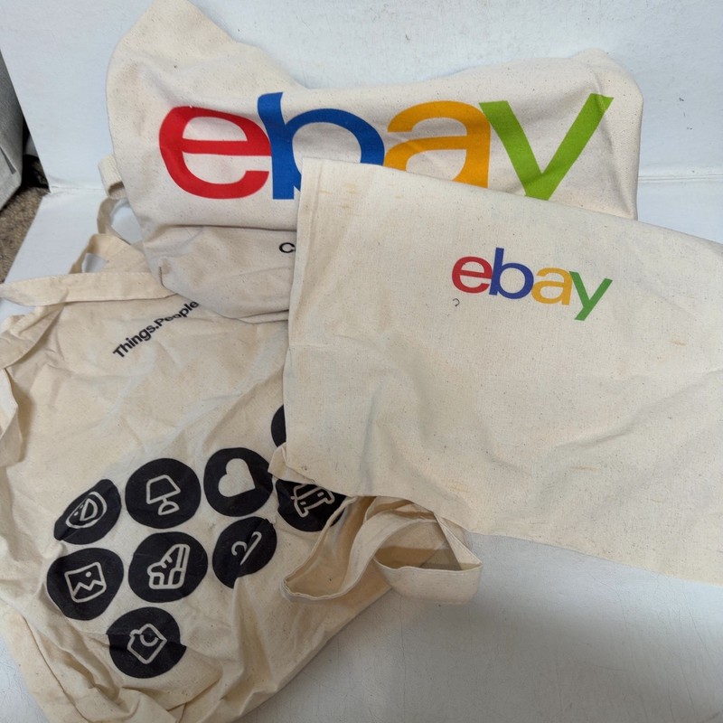 EBAY Beige Canvas Tote Bags Lot of 3 Swag Anniversary Promo sz OS