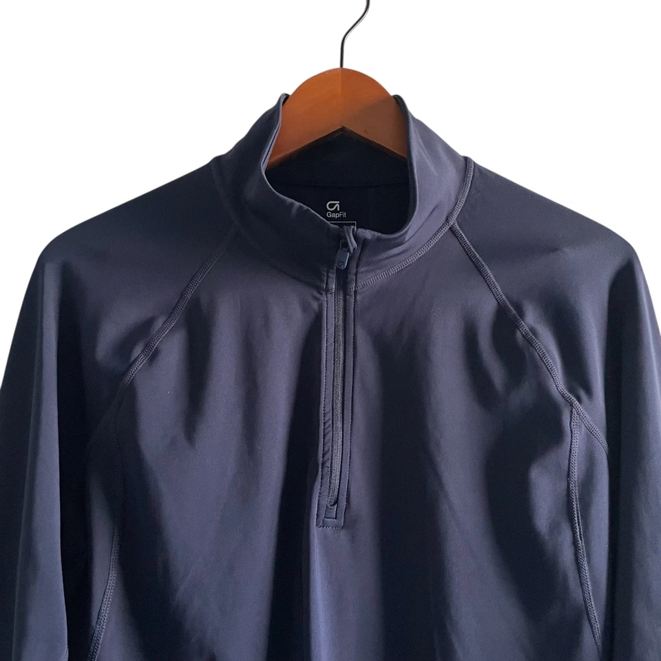 Top pulóver de manga larga con cremallera azul marino GapFit para mujer XL agujeros para los pulgares Foto 2 de 4