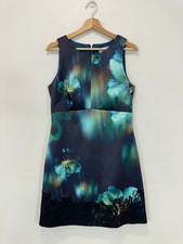 Coast Dress Women UK 12 Romy Duchess Satin Print Multi Lace Hem Teal Sleeveless