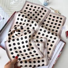 Double Sided 100% Mulberry Silk Women Long Scarf Headscarf Polka Dot 150*15cm