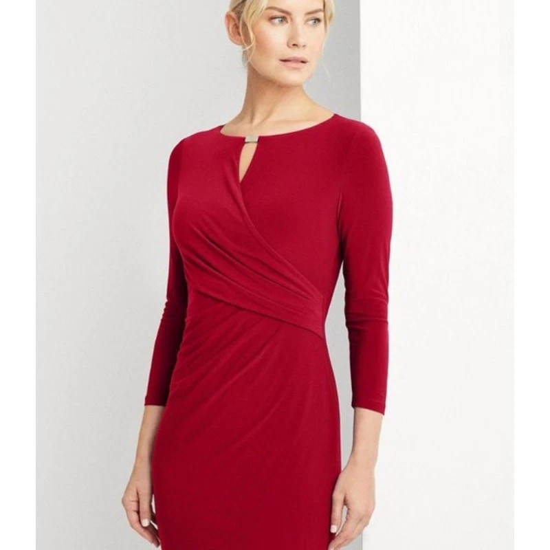Lauren Ralph Lauren Dress Women Size 16 Jersey Wrap Style Keyhole Classic Lined - Image 3 of 4