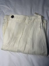 A New Day White Chambray Straight Leg Dress Pants Button Accent Elastic Waist