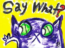 Print Cat Painting Abstract Face Original Miniature Art Card By Samantha McLean