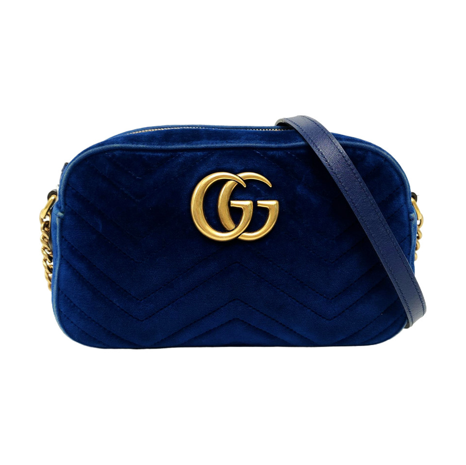 Authentic GUCCI GG Marmont Matelasse Blue Velvet Small Shoulder Crossbody Bag
