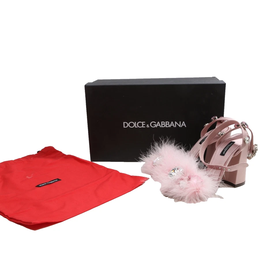 “Sandalias Dolce & Gabbana Rosa Pluma de Pavo Cristal Adornado – Talla 37.5” Foto 2 de 4