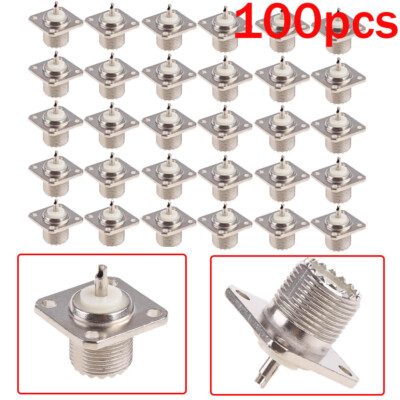 100PC UHF Female Jack SO-239 Bulkhead Panel Chassis 4-hole Panel Mount Connector