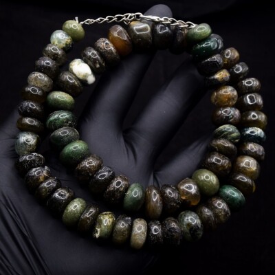 Very Stunning Round Shape Moss Agate 737 Cts Beaded Beautiful Necklace VK 20E607