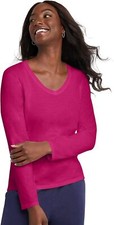 Hanes Womens Originals Long Sleeve Cotton V-Neck T-Shirt, Lightweight V-Neck Tee