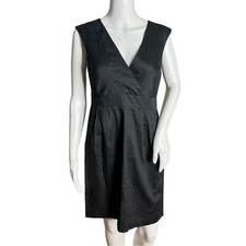 Loft Dress Womens 4 Black Fit & Flare Floral Detail Office Neutral Minimalist