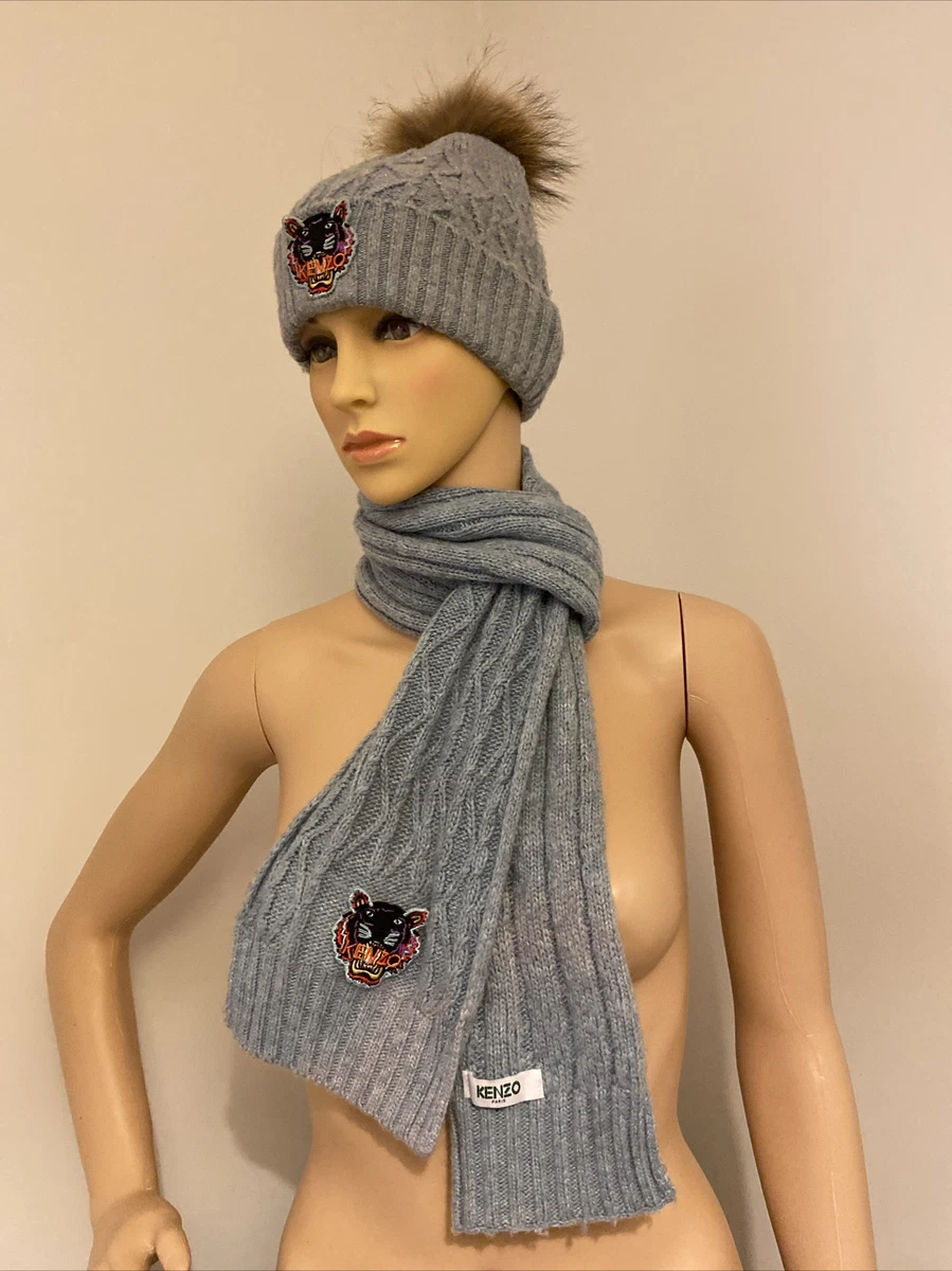 Kenzo Grey Bobble Hat Scarf
