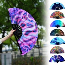 UV Reflective Fabric Hand Folding Fan Rave Festival Party Large Fan Loud Clack