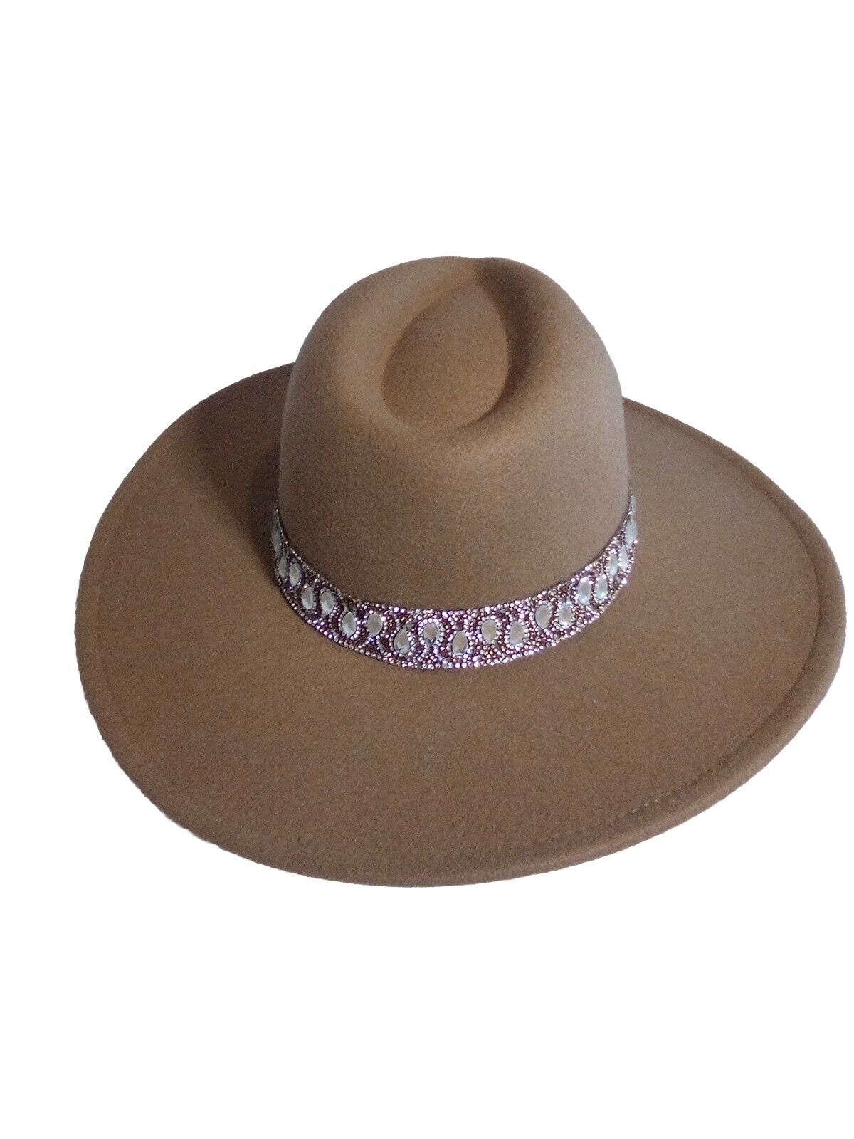 Women Wide Brim Fedora Tan Wool Felt Hat with Pea… - image 2