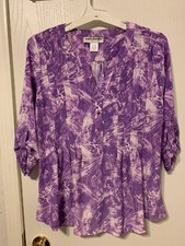 Women's Cathy Daniels Purple And White Blouse Tunic Size Small 3/4 Sleeves