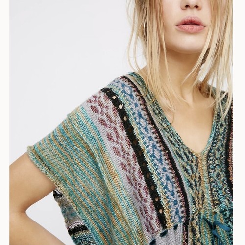 Free People Moonlit Path Sweater Knit Top Tassel Tie Tunic Bohemian Size Medium - Picture 5 of 12