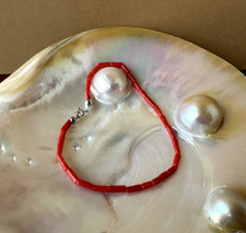 Bracciale a "cannette" di vero corallo rosso del mediterraneo e argento
