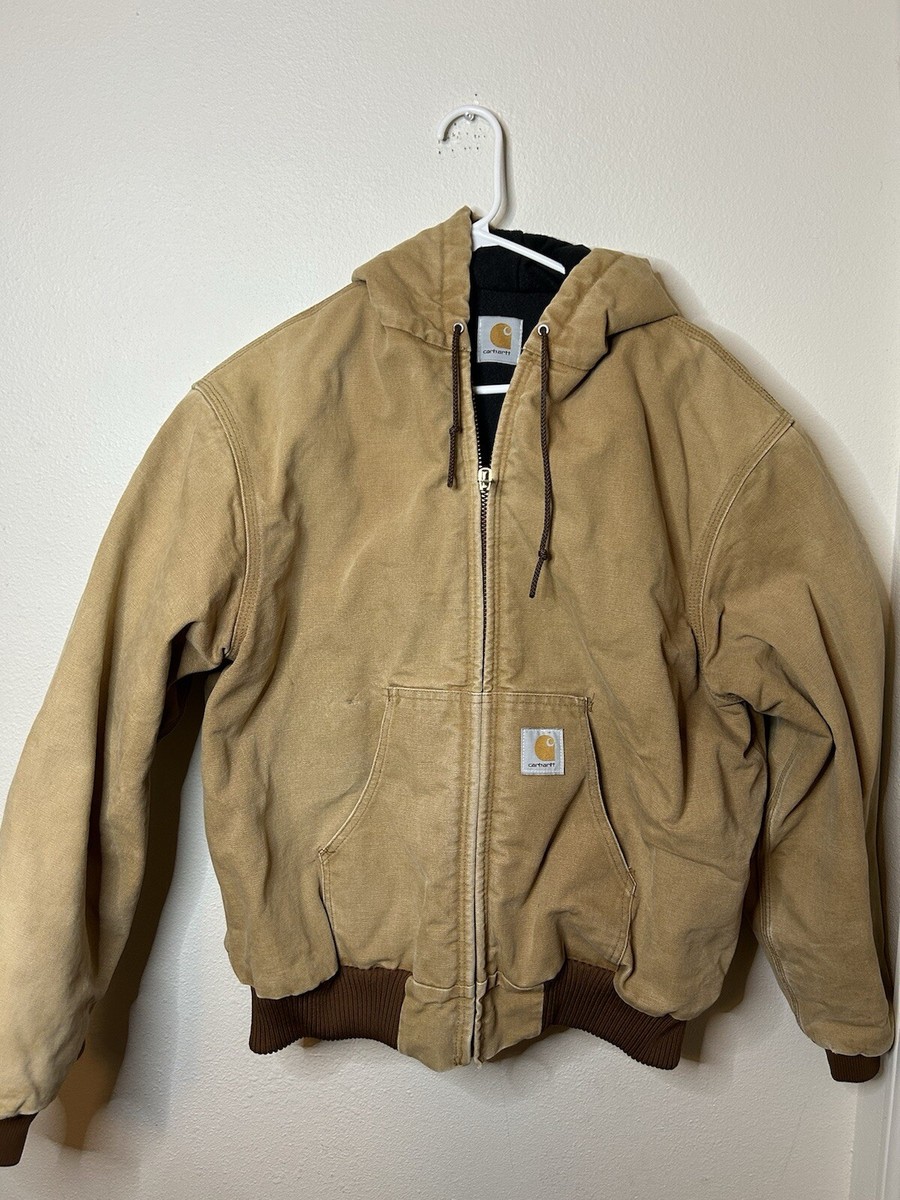 Carhartt Jacket Mens No Size Brown Canvas Duck Work Wear Hooded