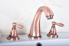 Antique Red Copper Bathroom Basin Faucet Dual Handles Widespread Mixer Tap