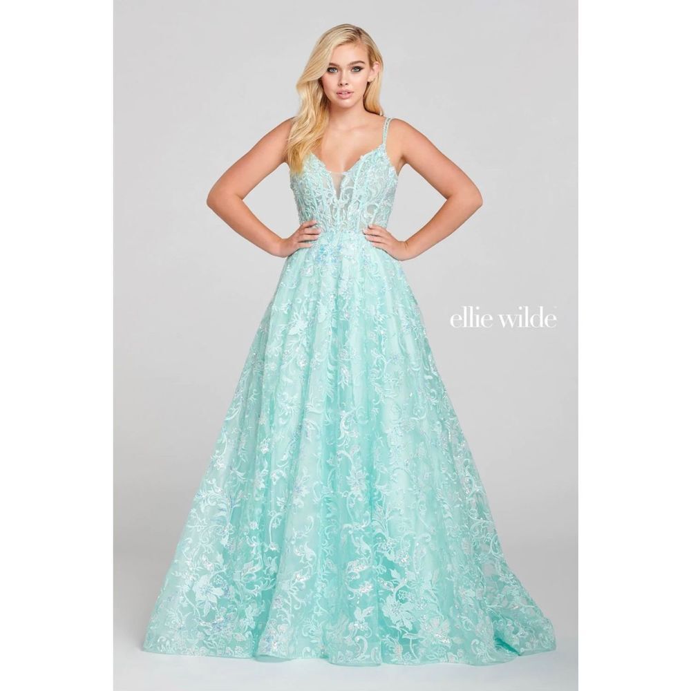 open lace back dress Puff-Sleeve Strapless Sweetheart Long A-Line Prom Dress Mint / Medium main image 1