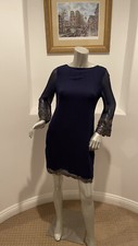 ALICE + OLIVIA BEADED SLEEVE CUFFS & HEM SILK DRESS BLUE SIZE S/P
