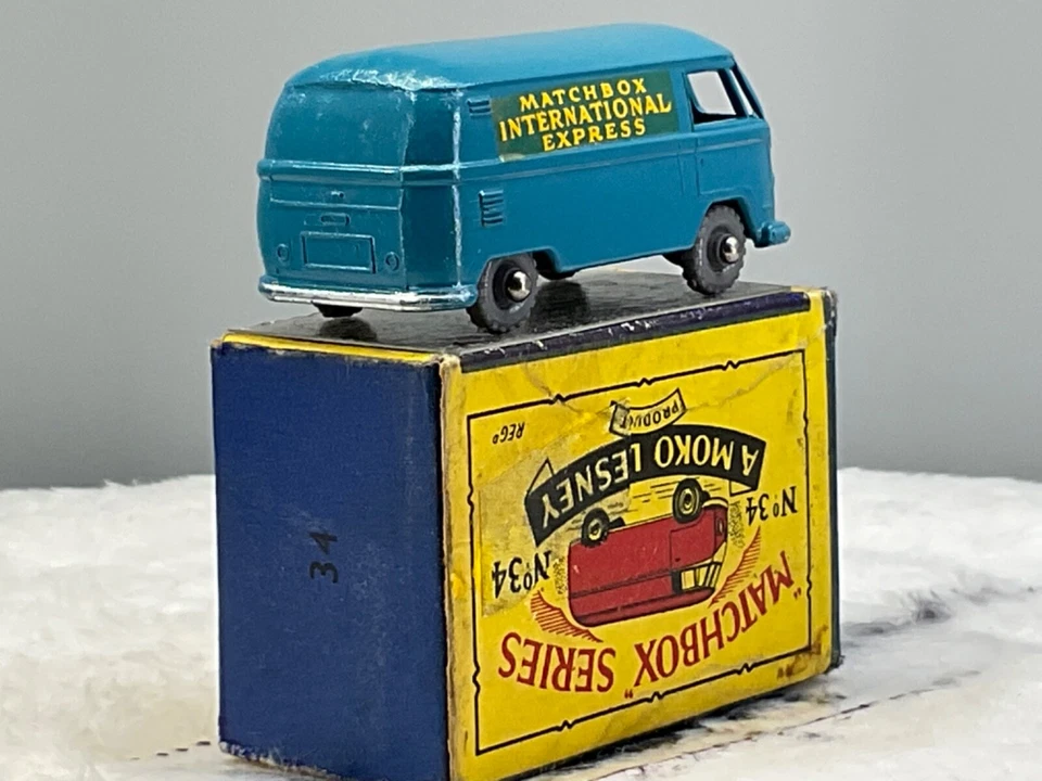 Furgoneta panel Volkswagen Lesney Matchbox No 34A años 50, G, P, W, como nueva, genuina, en caja B2 Foto 3 de 4
