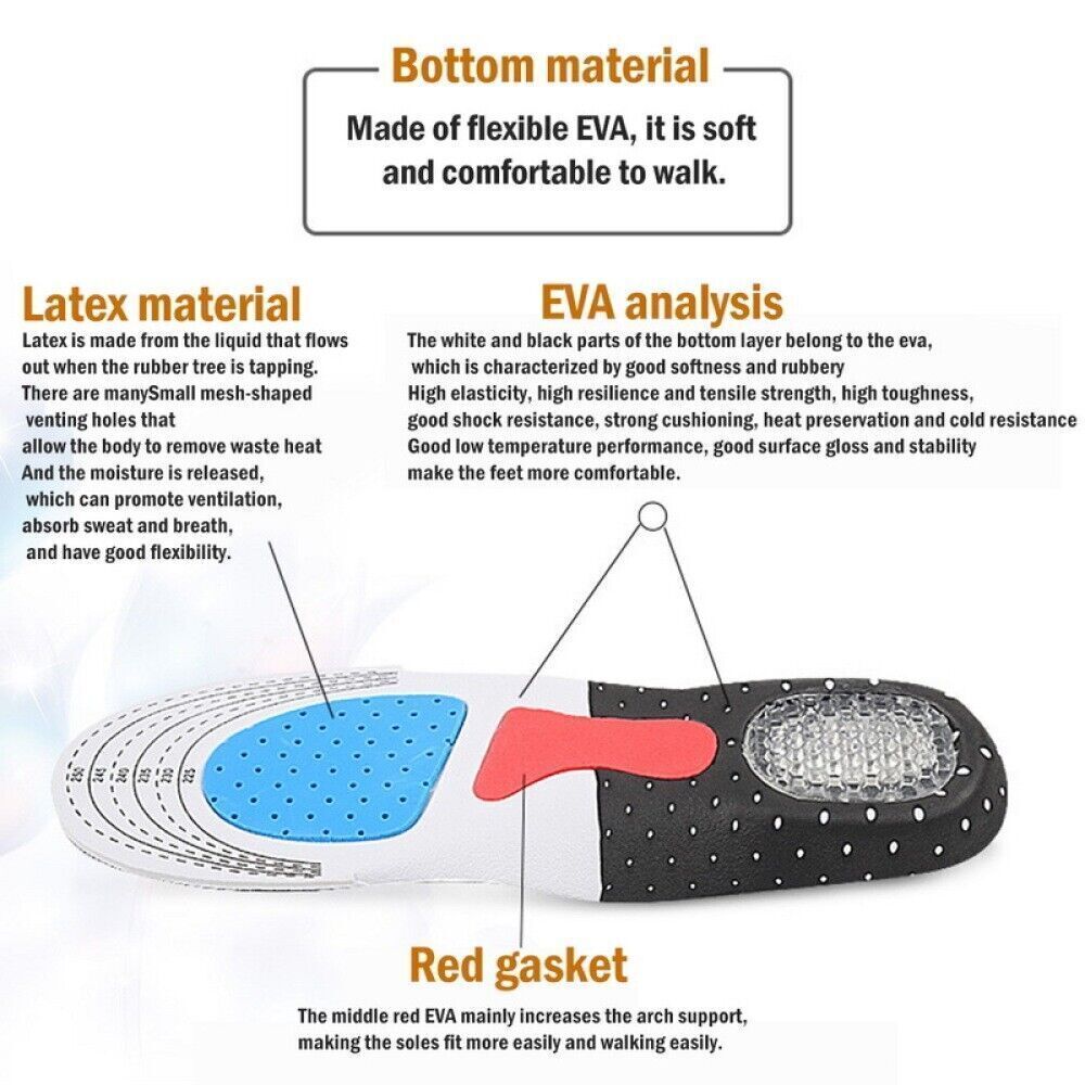 Men Insoles Gel Orthotic Sport Running Insert Shoe Pad Arch Support Heel Cushion