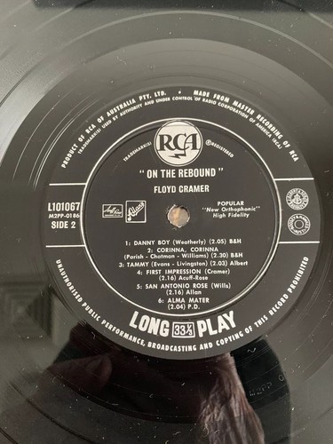 Floyd Cramer-On The Rebound LP (Australian RCA L101067) 1961 - Picture 4 of 4