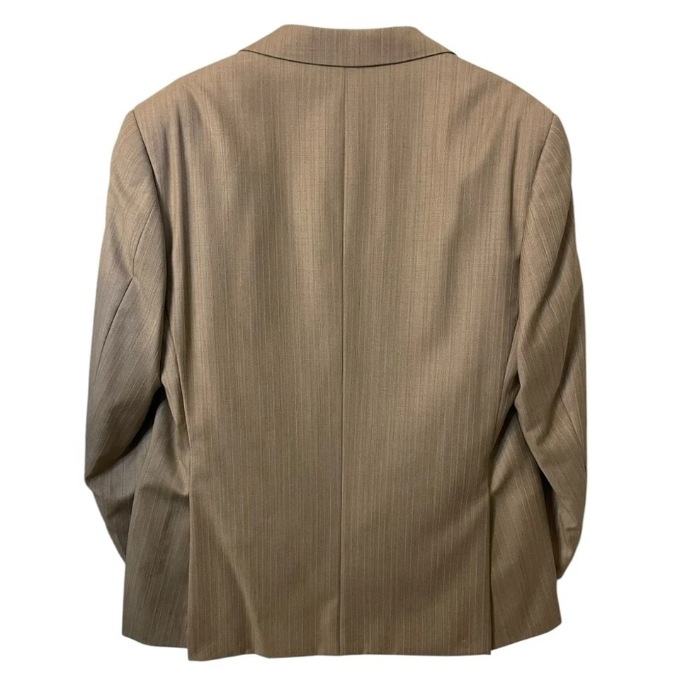 NWT Pronto Mondo Italia Super 140's Merino Wool Designer Tan Striped Suit 40S - Imagem 4 de 4