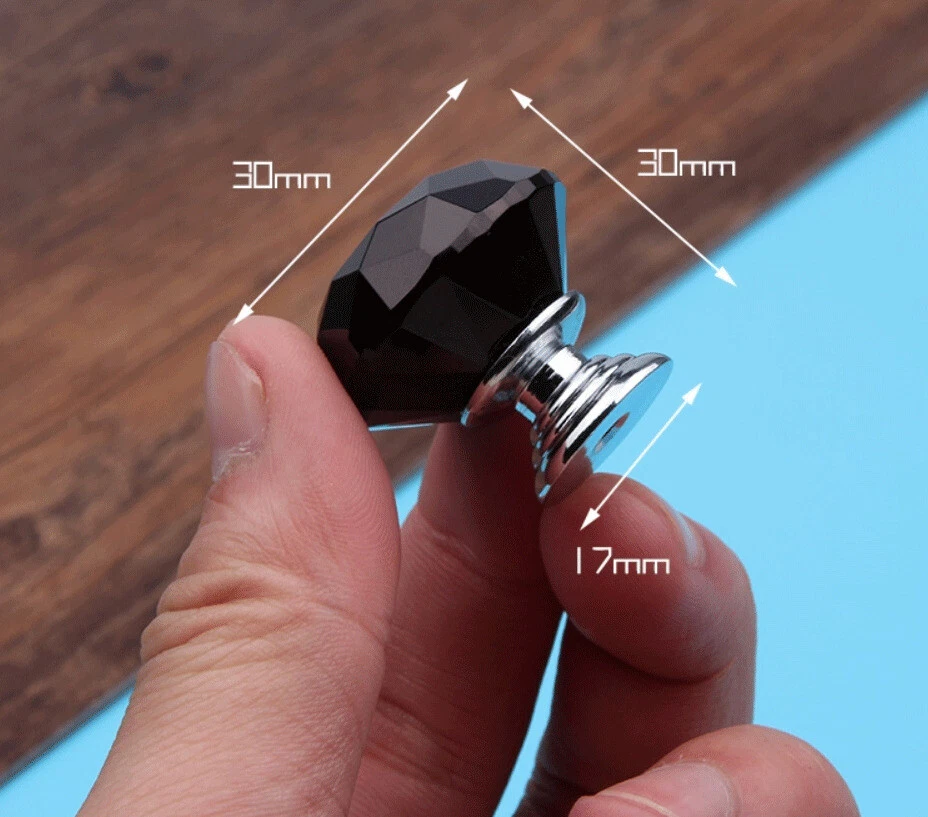 10Pcs Crystal Glass Cabinet Knob Diamond Shape 30mm Drawer Cupboard Handle Pull - Image 4 of 4