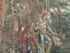 9x12 RARE Antique GENUINE French Tapestry religious/warrior ca.1880 pictorial