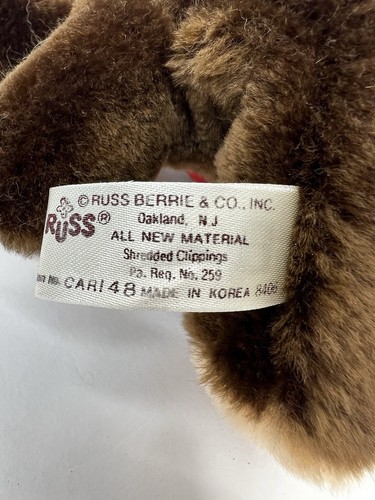 Peluche orsacchiotto vintage Russ Bashful orsacchiotto marrone rosso fiocco 7,5" bambola taglia Corea - Foto 6 di 10