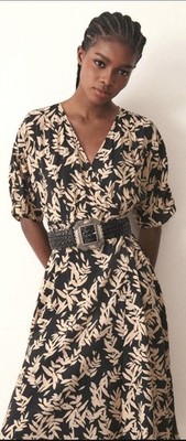 BA&SH Womens Sz 2  Tais  Dress Short Floral  Viscose Short Sleeve V-Neck