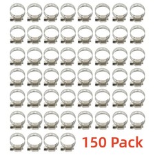 150 Pack Hose Clamps Adjustable Stainless Steel Fuel Line Worm Clips 1/2" - 3/4"