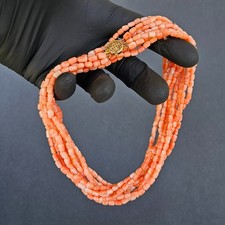 Antique Undyed Angel Skin Coral Multi Strand Beads Necklace 14K Golg Clasp 100g