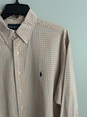 Ralph Lauren Men s Yarmouth Shirt 16 34/35 Orange Check Long Sleeve Button Down