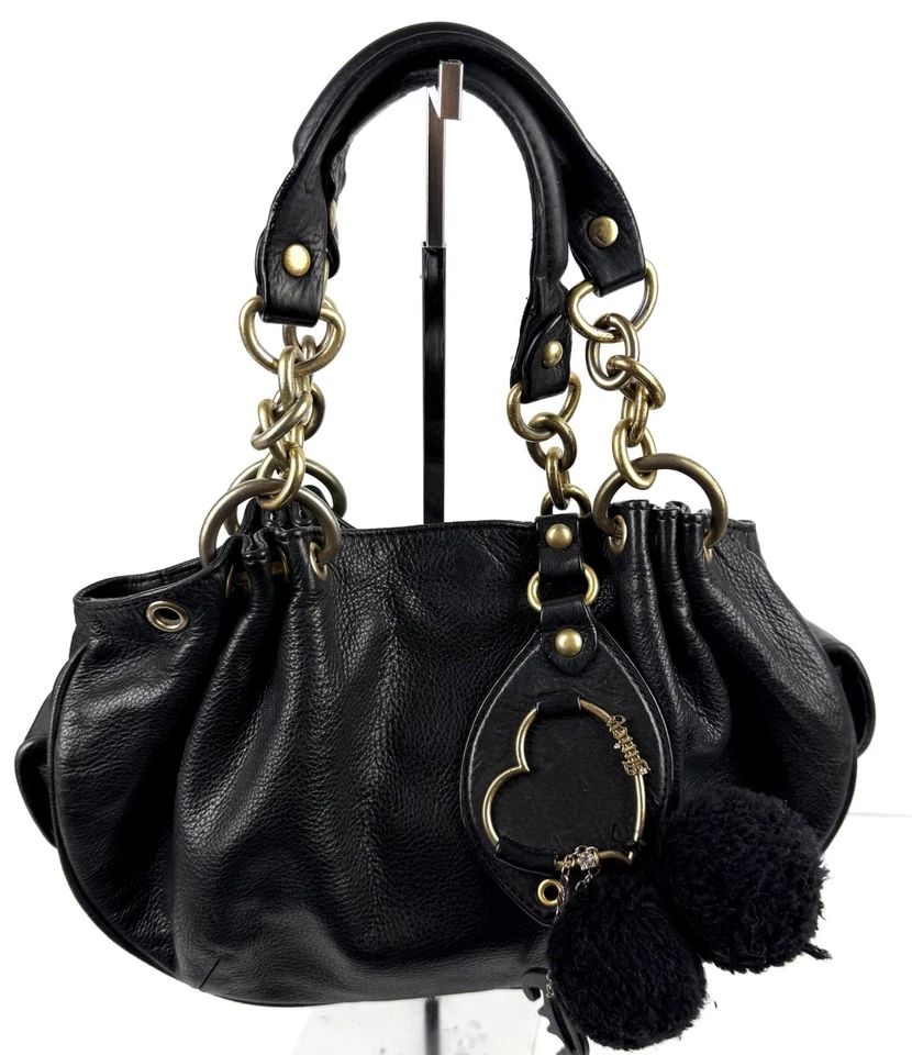 Bolso Hobo Juicy Couture Y2K Cuero Negro Correa de Cadena Bolso de Hombro Vintage LEER Foto 3 de 4