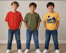 Lot Of 3 Gap Kids Boys Relaxed Fit T-shirts Size XL Red Green Yellow Wave Image
