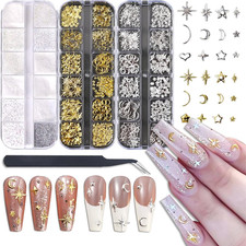 Star Moon Nail Charms for Nails Art 3D Gold Silver Starlight Cross Star  Nail R
