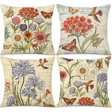 Spring Pillow Covers 18x18 Set of 4 Farmhouse Summer Throw Pillow Covers Flor...