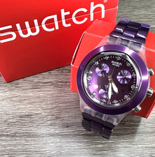 NEW✅ SWATCH IRONY FULL BLOODED PURPLE CHRONO ALUMINUM 43MM WATCH SVCK4048