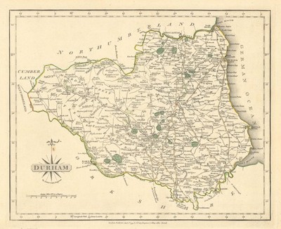 Antike Landkarte von DURHAM von JOHN CARY. Original Umrissfarbe 1793