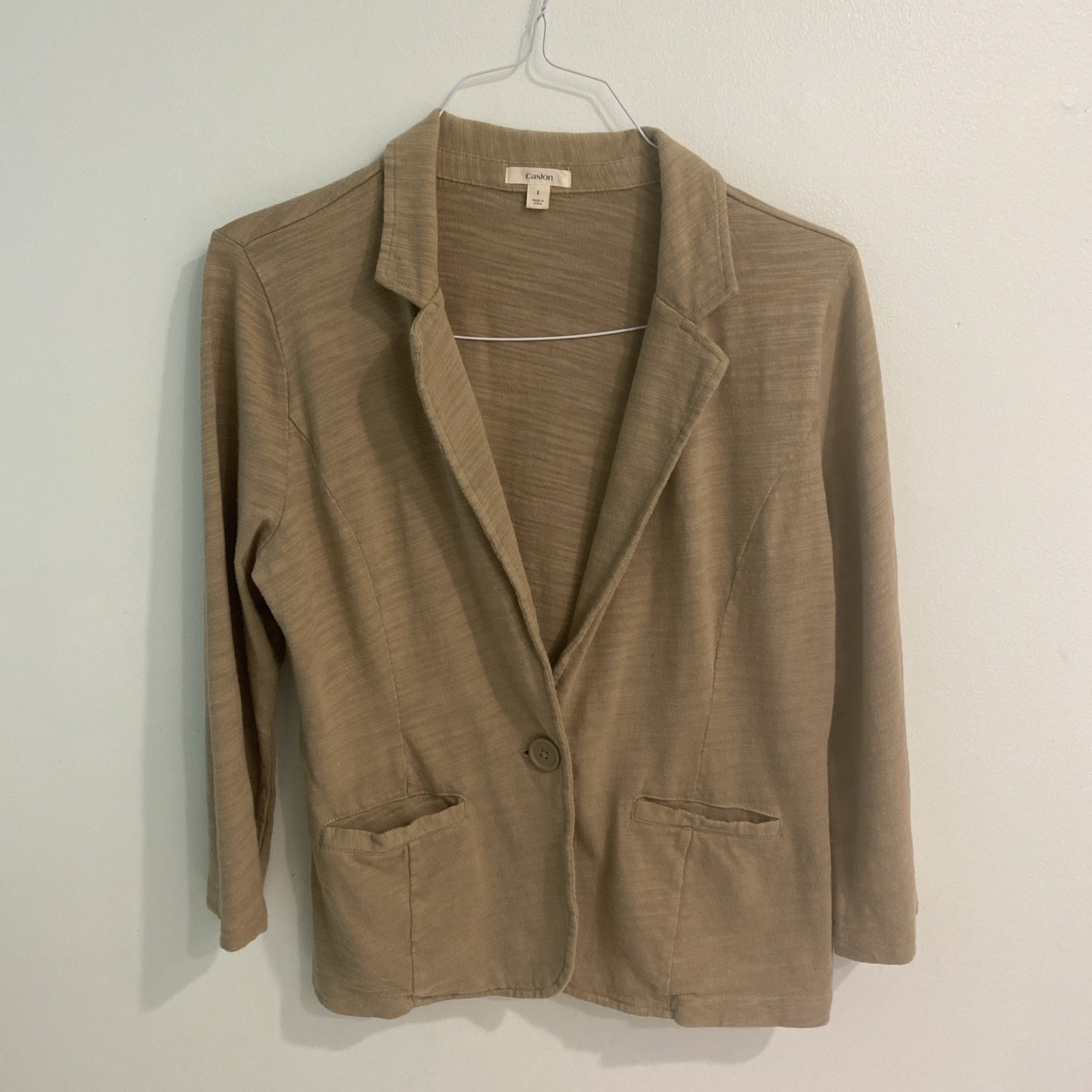 100% Cotton Caslon Beige 3/4 Sleeve Button Cardigan Women’s Large