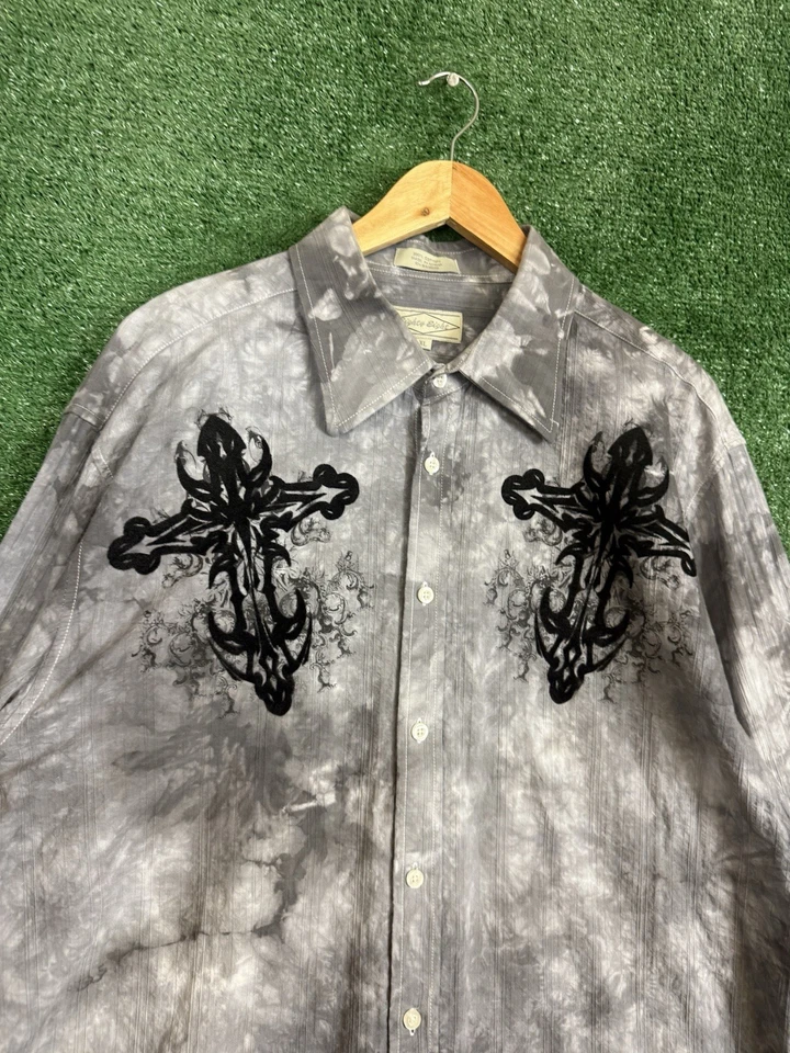 Eighty Eight Y2K Shirt Mens XLARGE Button Up Affliction Style Cyber Grunge Cross - Image 2 of 4