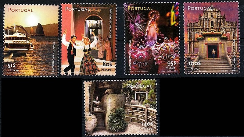 👉 PORTUGAL 1999 CHINA & PORTUGAL CULTURES/MACAO MNH ** SHIP, BRIDGE, COSTUMES