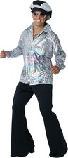 Men's Disco Shirt and Hat Set- Silver Adult 70's Costume